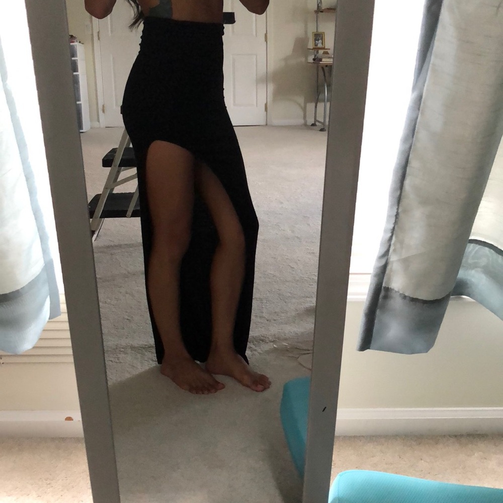 High slit black skirt